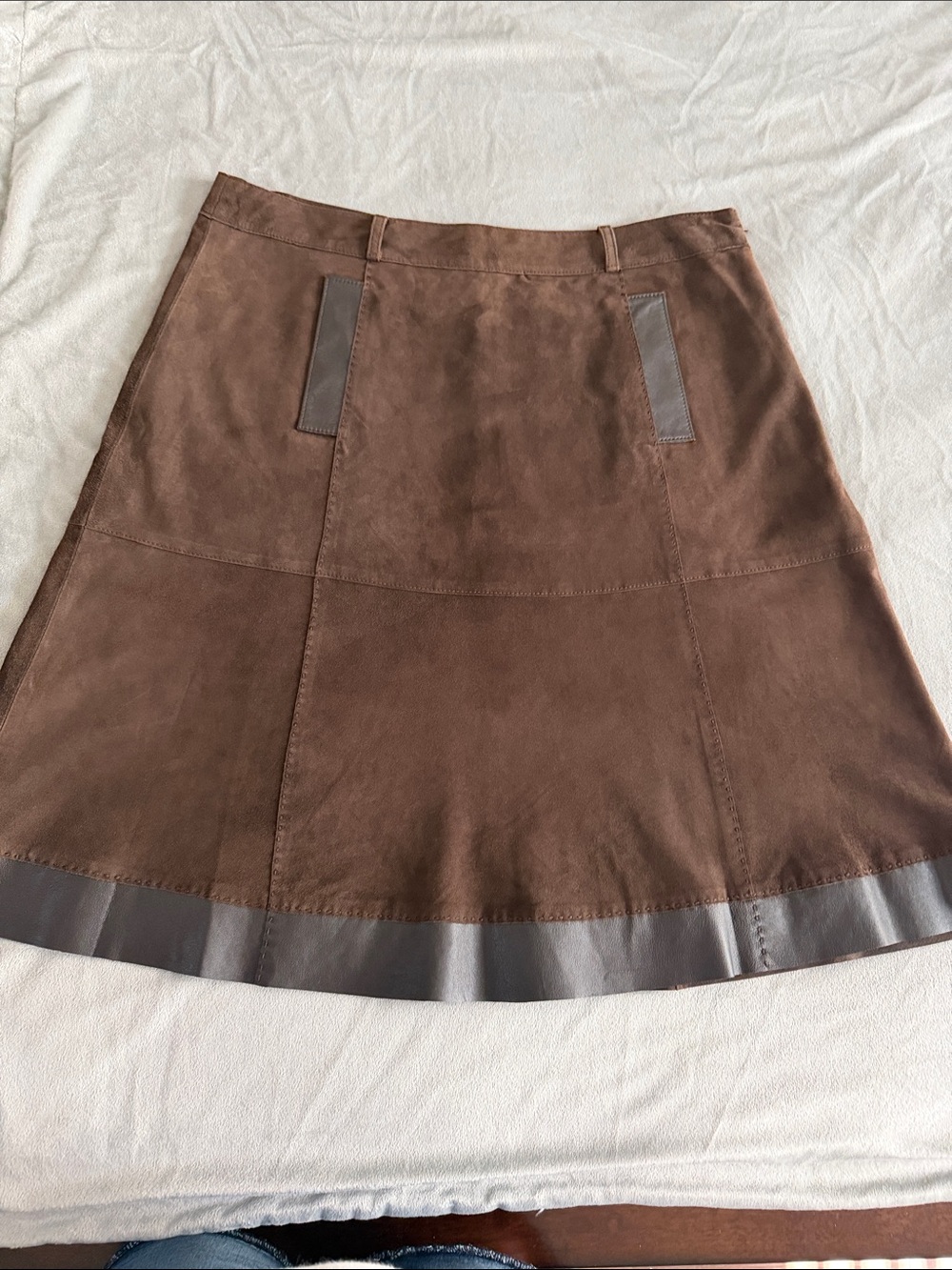 Worth New York Brown Suede A-Line Skirt with Dark Trim